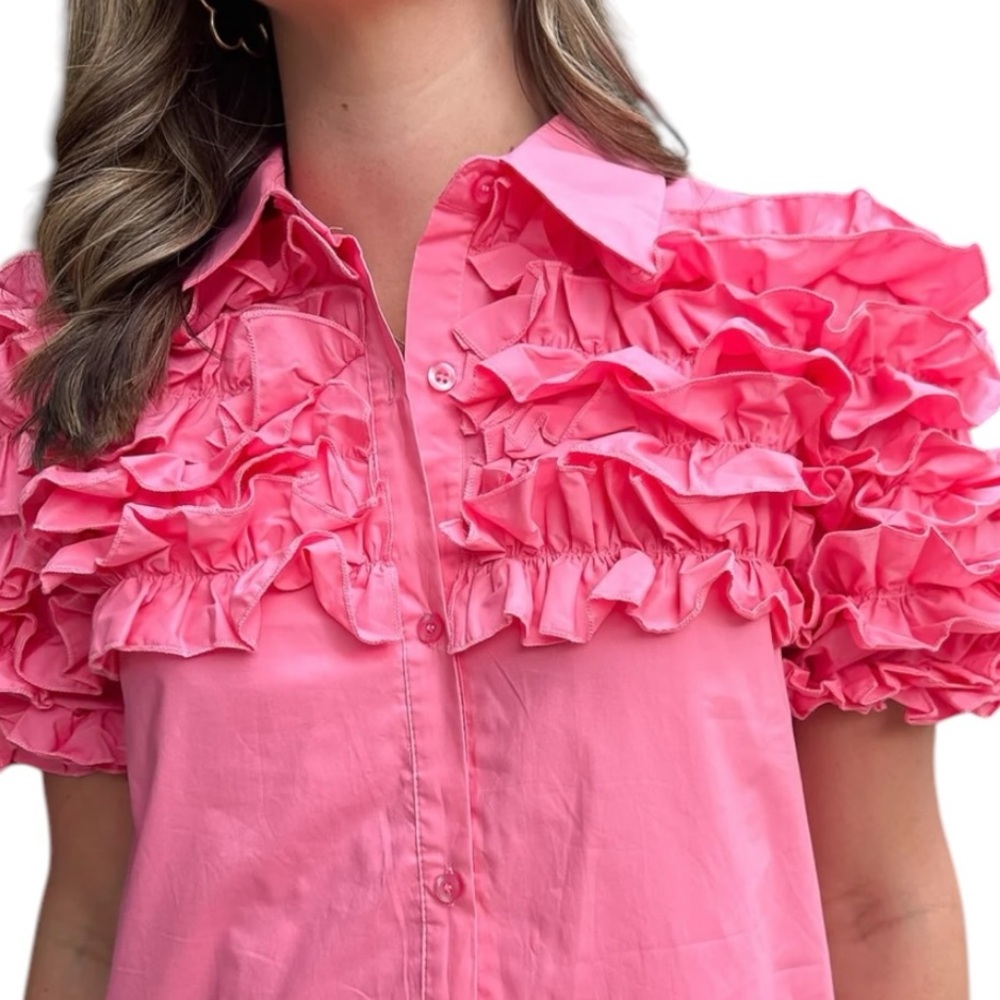 NWT Karlie Florence Pink Ruffle Button Up Top Small